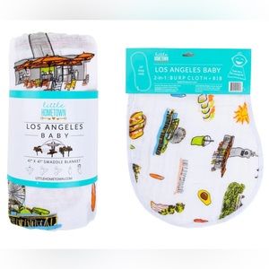 NWT Little Hometown Los Angeles Baby Muslin Swaddle Blanket & Burp Cloth/Bib